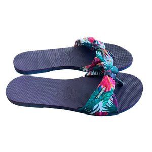 Havaianas You Saint Tropez Thong Sandals Floral Fabric Flip Flops Flats Size 9
